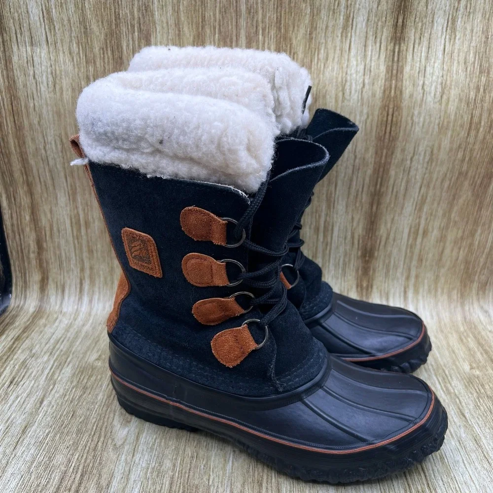 LaCrosse Winter Duck Boots Mens Size 8 Black Suede Faux Shearling Lined USA Made